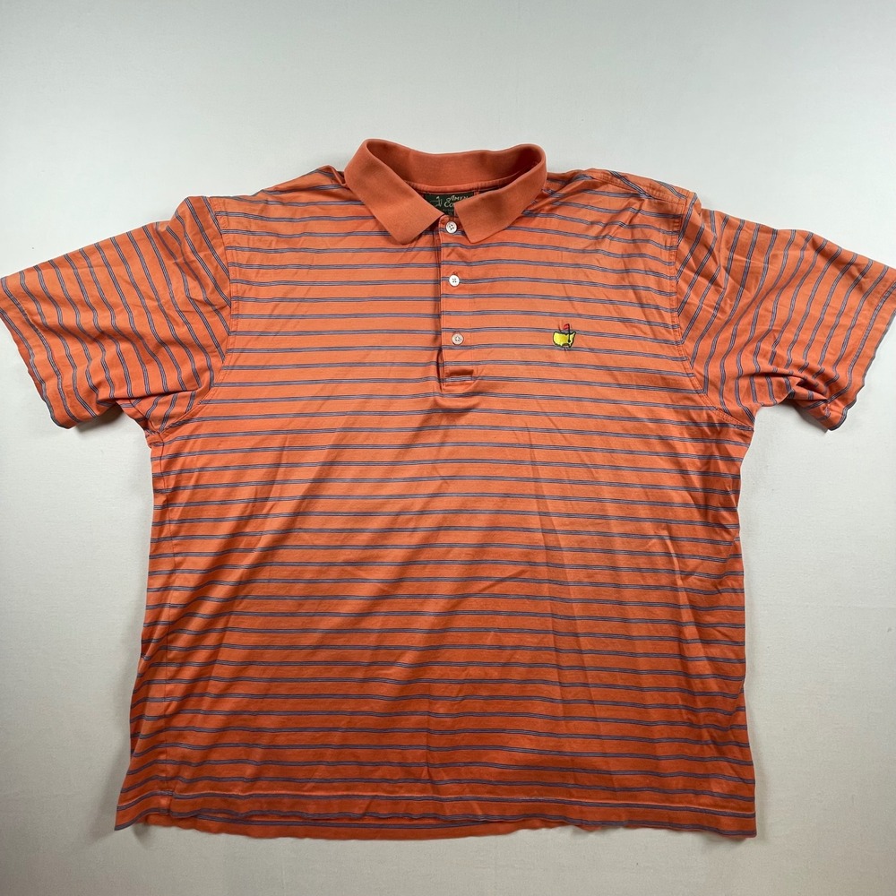 Amen Corner Masters Golf Polo Shirt Mens XL Orange Striped Pima Cotton Flaw‎ - Picture 6 of 8